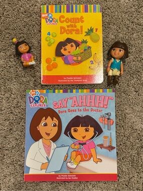 Dora The Explorer Figure Lot with Count With Dora & Dora Goes to the Doctor Book